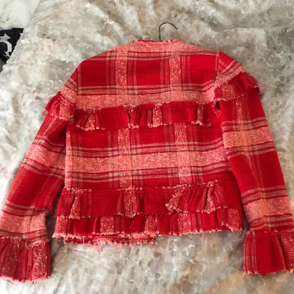 NWOT Zara Red Plaid Tweed Jacket - Picture 9 of 10